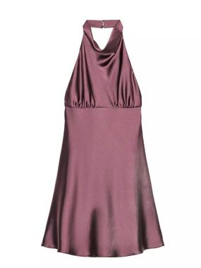 Zara Satin Cowl Halter Dress in Deep Burgundy